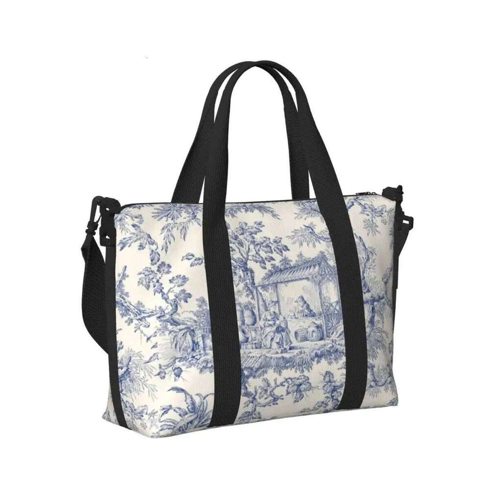 Women's Bags Designer Toile De Jouy Patterns Tote Women Large Capacity French Motif Beach Gym Shoulder Travel Bag