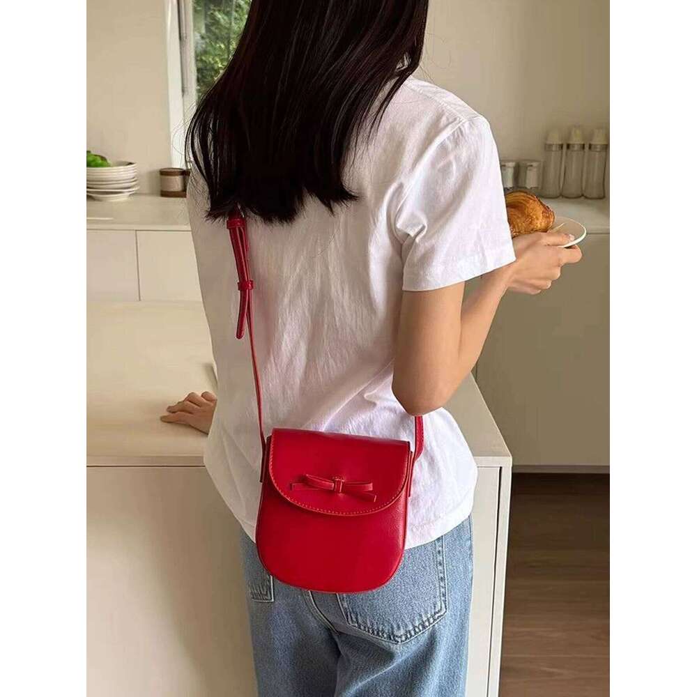 Women's Bags Designer Korean Women's Spring And Summer Bags High-Grade Red Niche Popular Cross-Body Fashion Bow Saddle Bag