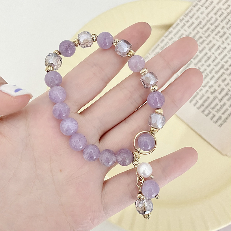 Korean style creative women's fashionable elastic pearl clothing accessories amethyst single layer bracelet