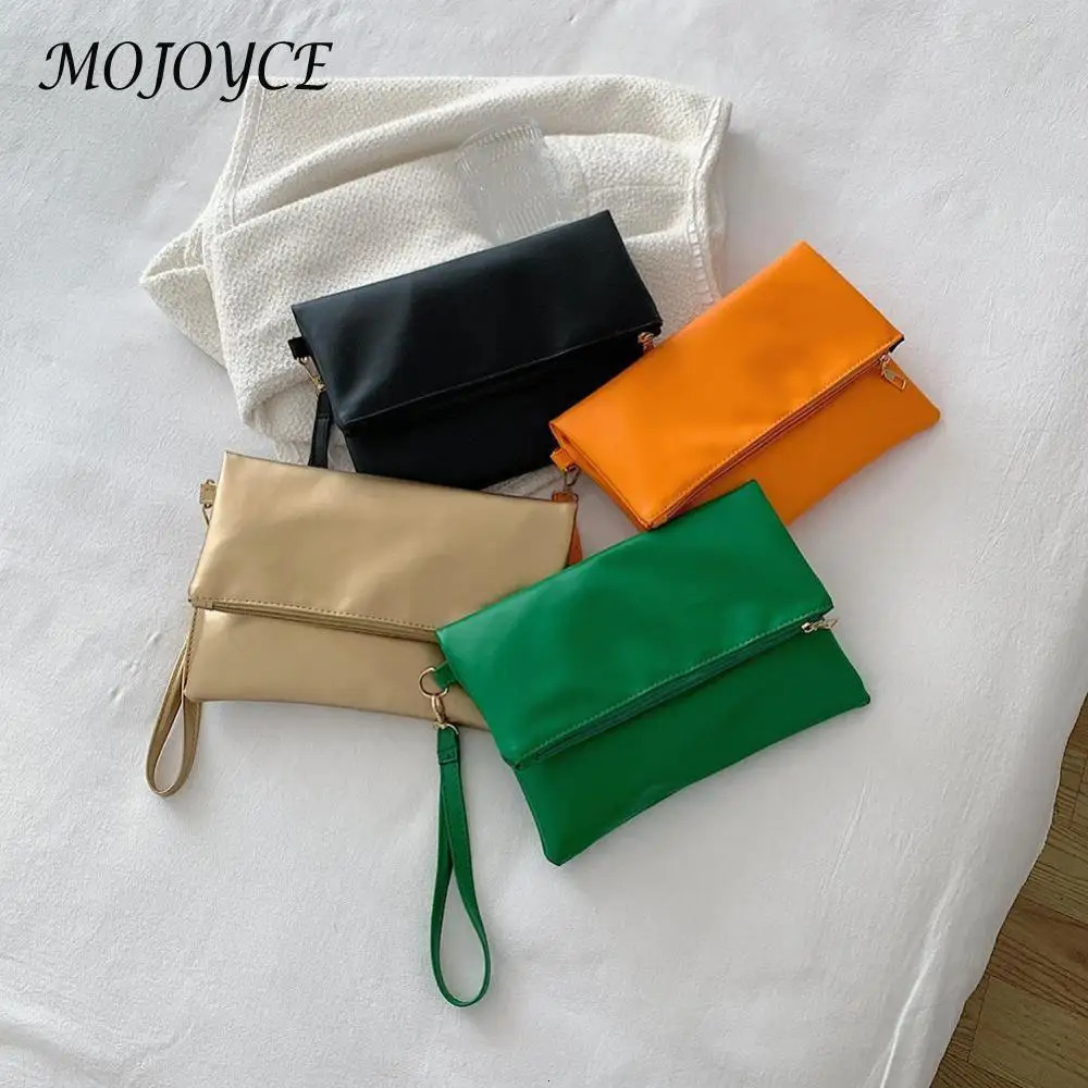 Women Envelope Clutch Bag Solid Color PU Leather Bag Folding Handbag Zipper Closure Casual Style Commuting Bag Daily Bag 250526