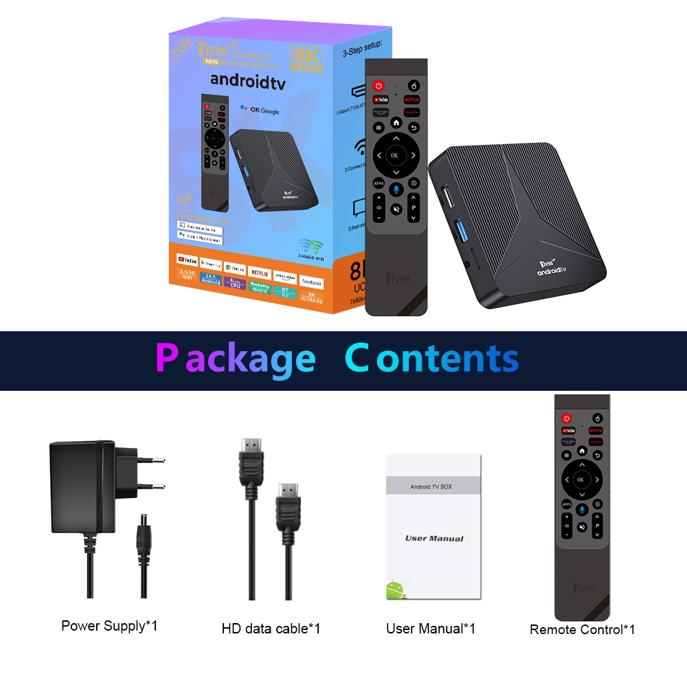 TV98 ATV RK3518 TV Box Android 14 Smart TVBox 2G 16G Media Player 8K HD Android Box with Remote Set Top Box Dual Wifi BT5