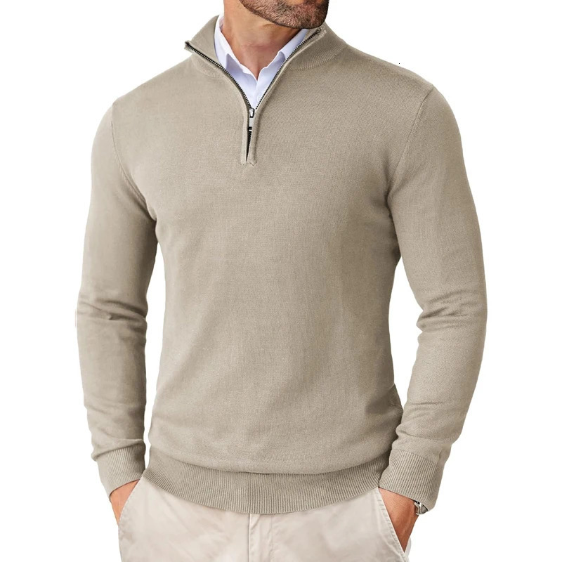 Mens Quarter Zip Up Sweaters Slim Fit Lightweight Mock Neck Pullover Casual Sweaters Half Turtleneck Knitted Outdoor Streetwear 250526