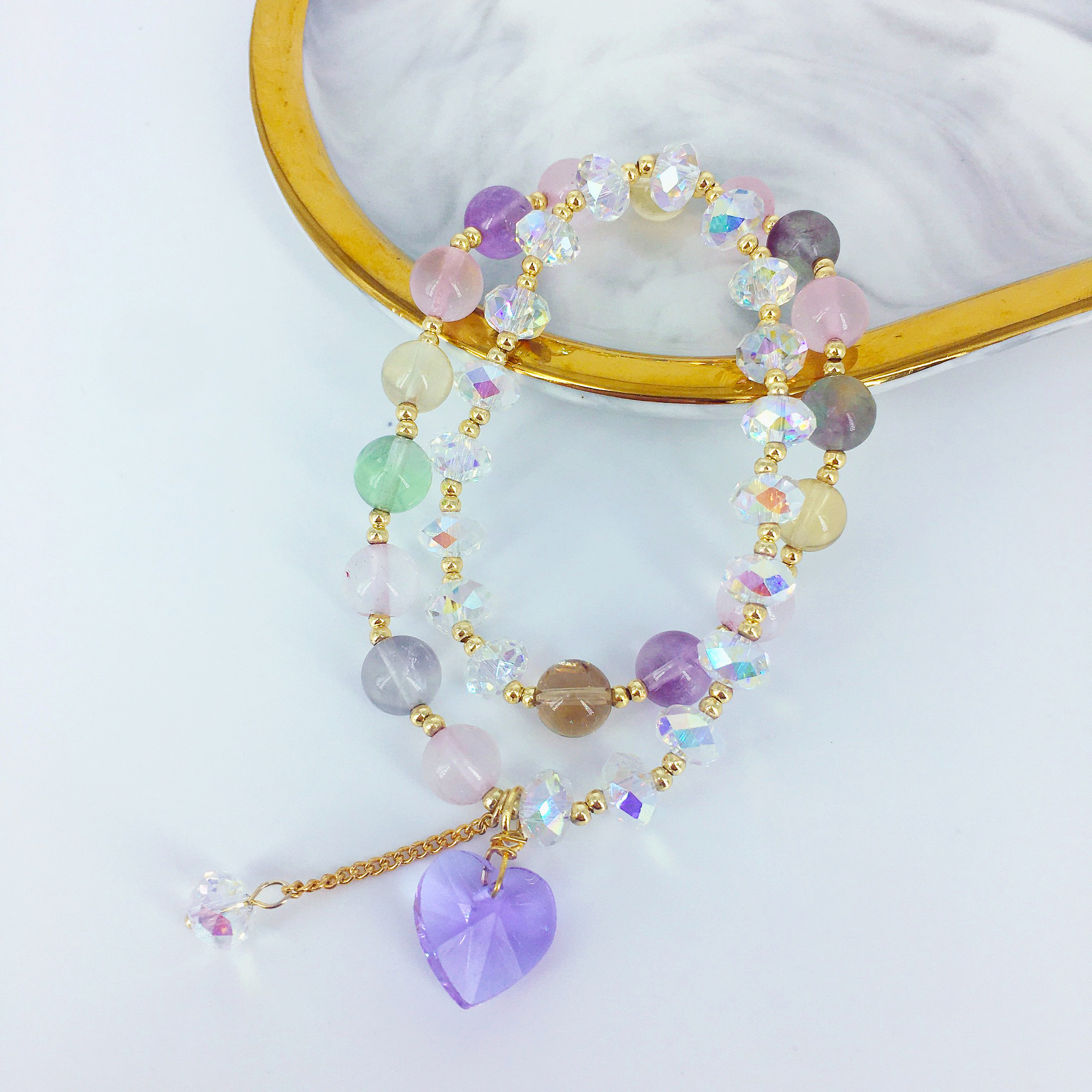 crystal double circle women's countryside style pendant, bracelet, live streaming accessory