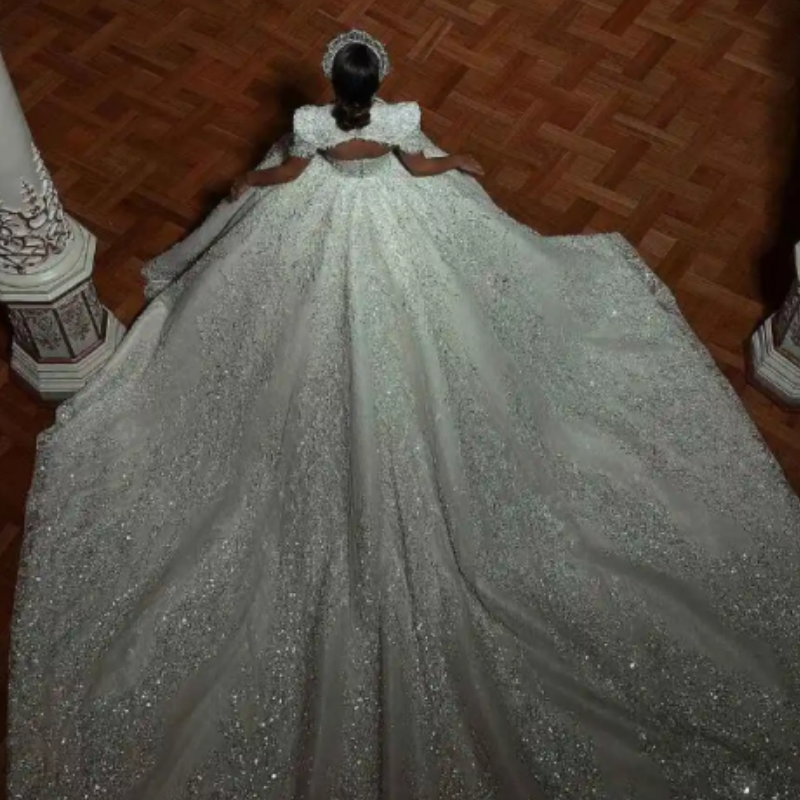 Glitter Luxury Ball Gown Wedding Dresses With Sparkling Sequins Full Beaded Pearls Arabic Dubai Bridal Gowns Special Occasion Vestidos De Novia Custom