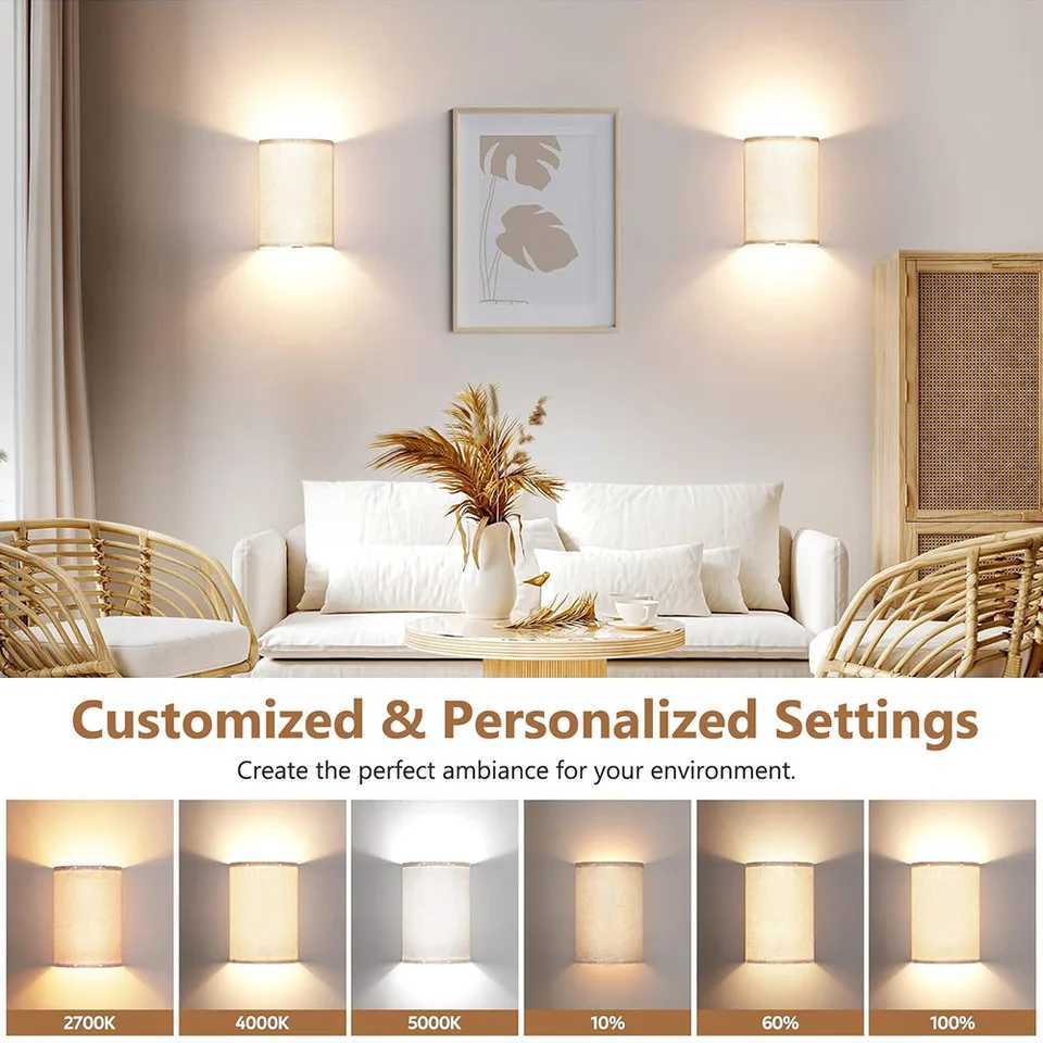 2 Pack LED Wall Sconce Lighting Fabric Linen Shades With Light Bar Wall Lamp Dimmable RGB Remote Control Indoor Wall Mount LightXJ250526