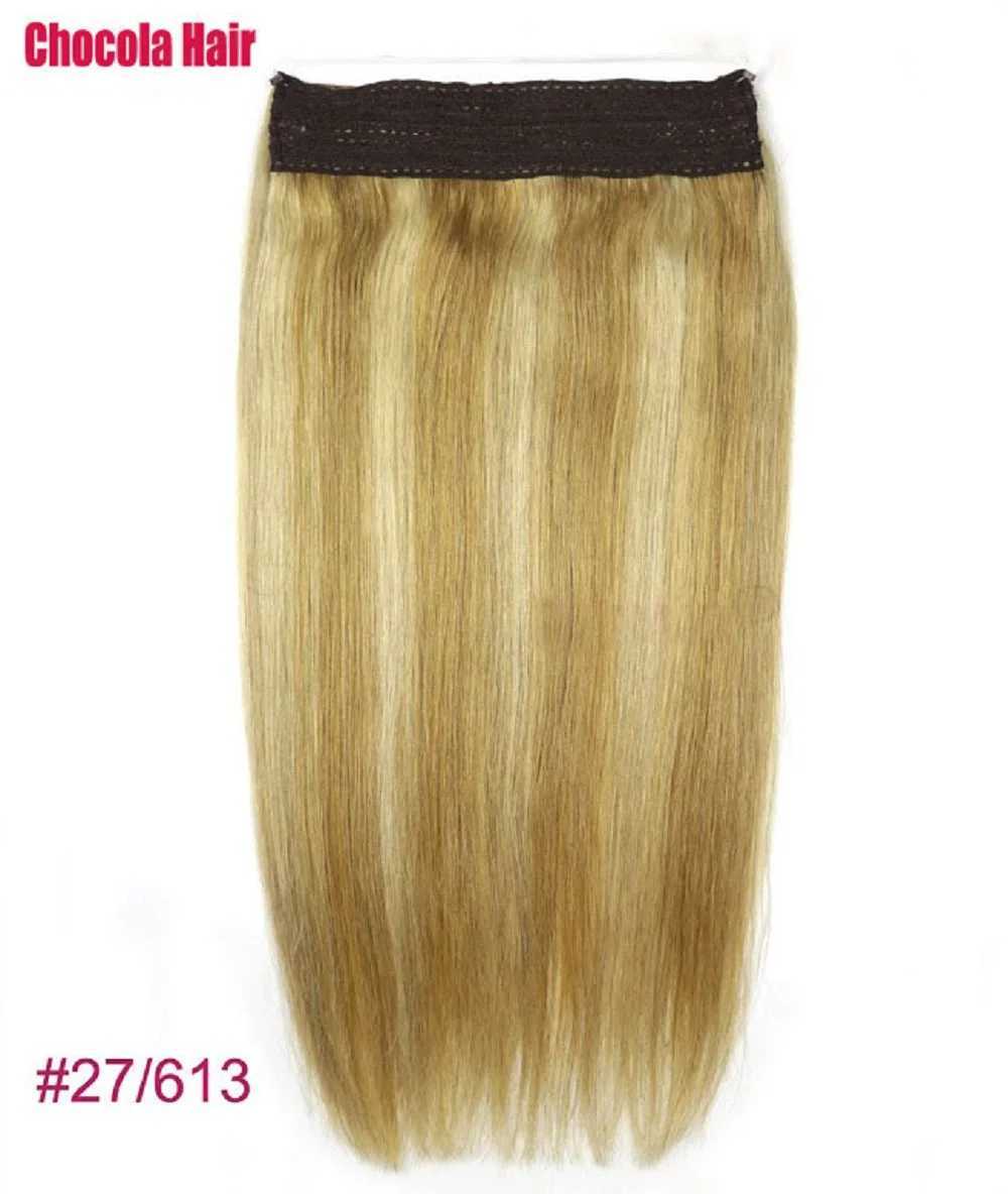 Chocolate Brazilian Remy Human Hair Extensions Secret Wire No Clip Halo Hair Extensions Hidden Wire Adjust S25526