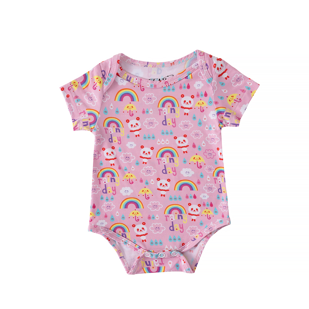 Hot Sale Rainbow Print Baby Girl Button Bodysuit Modal Baby Bodysuit Short Sleeve Newborn Clothing