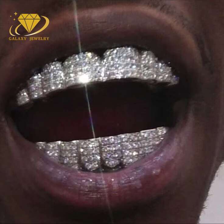 Grillz Cheap Lab Grown Diamond HPHT VVS Moissanite Grillz Perm Cut White Gold 10k 14k 18k Sterling Silver Grillz for Teeth
