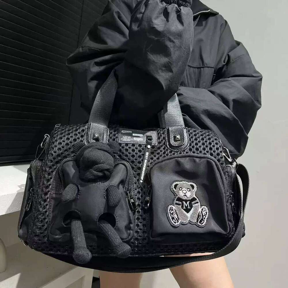 Women's Bags Designer Ladies' Fashionable Mesh Splicing Casual Handbag With Multiple Pockets, Teddy Bear Doll, Single Shoulder Diagonal Cros