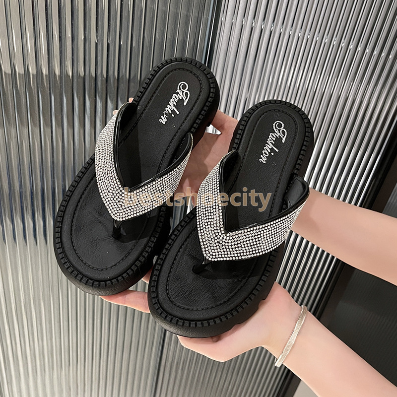 designer sandals rhinestone shimmer slides womens slippers casual fashion luxury flats heels sliders summer soft comfortable platform mules slipper si