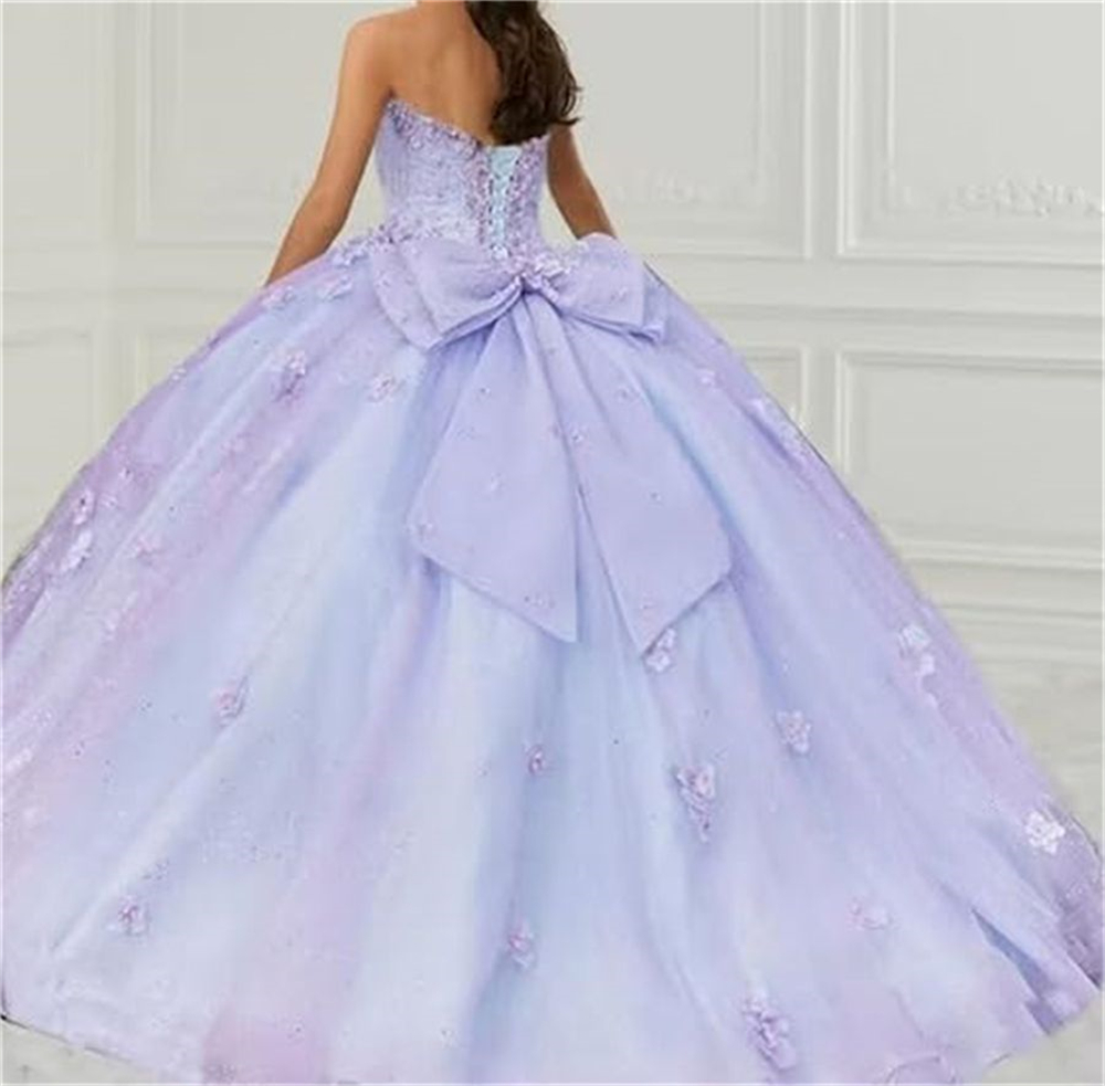Ball Gown Quinceanera Dresses Sequins Appliques Big Bow Sweetheart Tulle Lace-up Plus Size Sweet 15 16 Princess Birthday Party Gowns Vestidos De 15 An