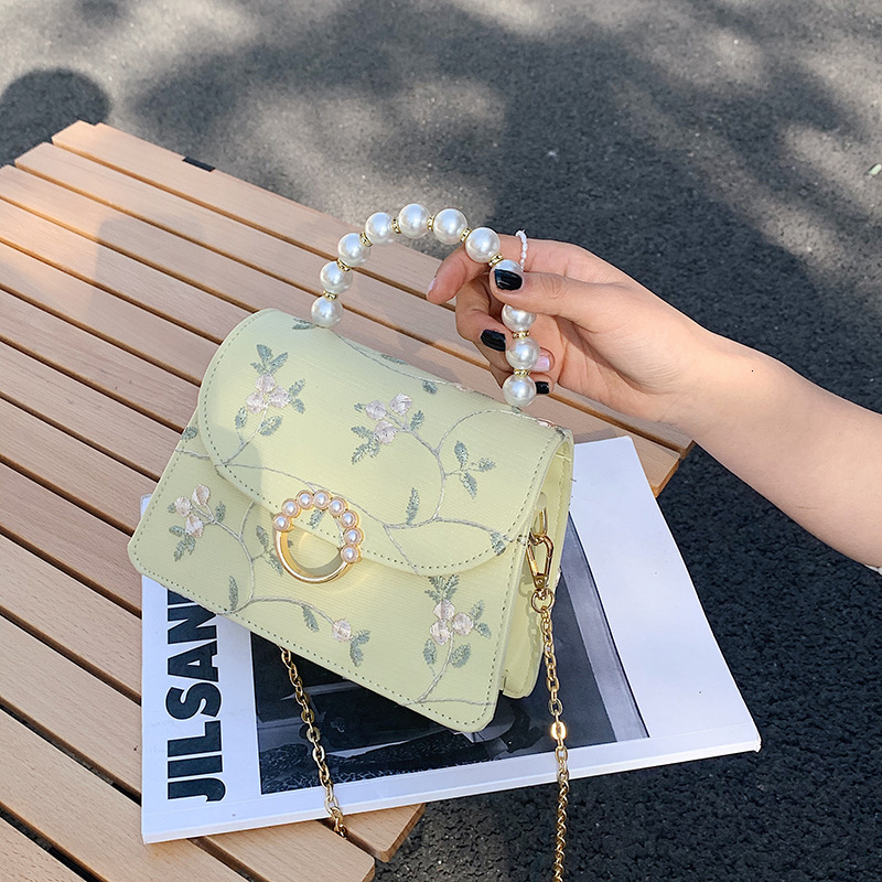 Free Shipping Designer Bag Lace Embroidered Women New Chain Shoulder For Women Pearl Crossbody Bag Chinese Style Hand-held Small Square Bag