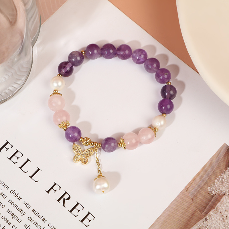 Decor Natural Purple Crystal Pearl Forest Style Layered Temperament Bracelet