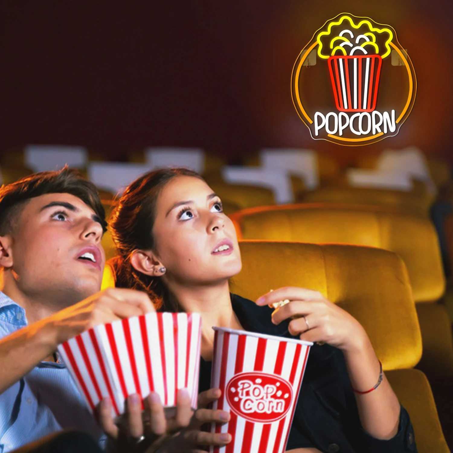 Popcorn Neon Sign for Wall Decor Neon Light Sign Popcorn Cinema LED Dimmable Neon Light for Movie Cinema Room Party Man Cave W250526