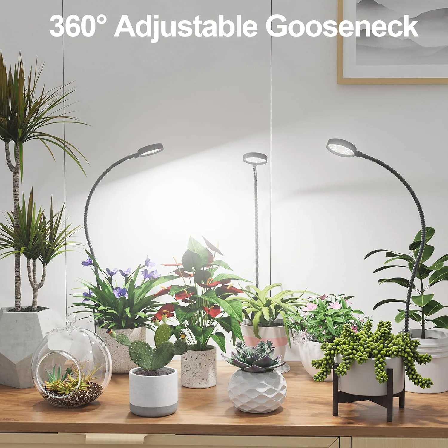 USB LED Grow Light 6000K Full Spectrum Pot Plant Light 5V Gooseneck Clip-on Plant Lamp With Dimmable Auto ON/Off 4/8/12/18HoursXJ250526