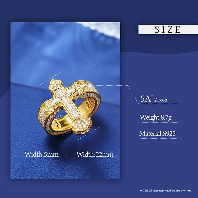 New Sterling Sier Cross Baguette Moissanite Rings for Women Men Wedding Dia Hip Hop Ring Fine Jewelry Christmas Gifts