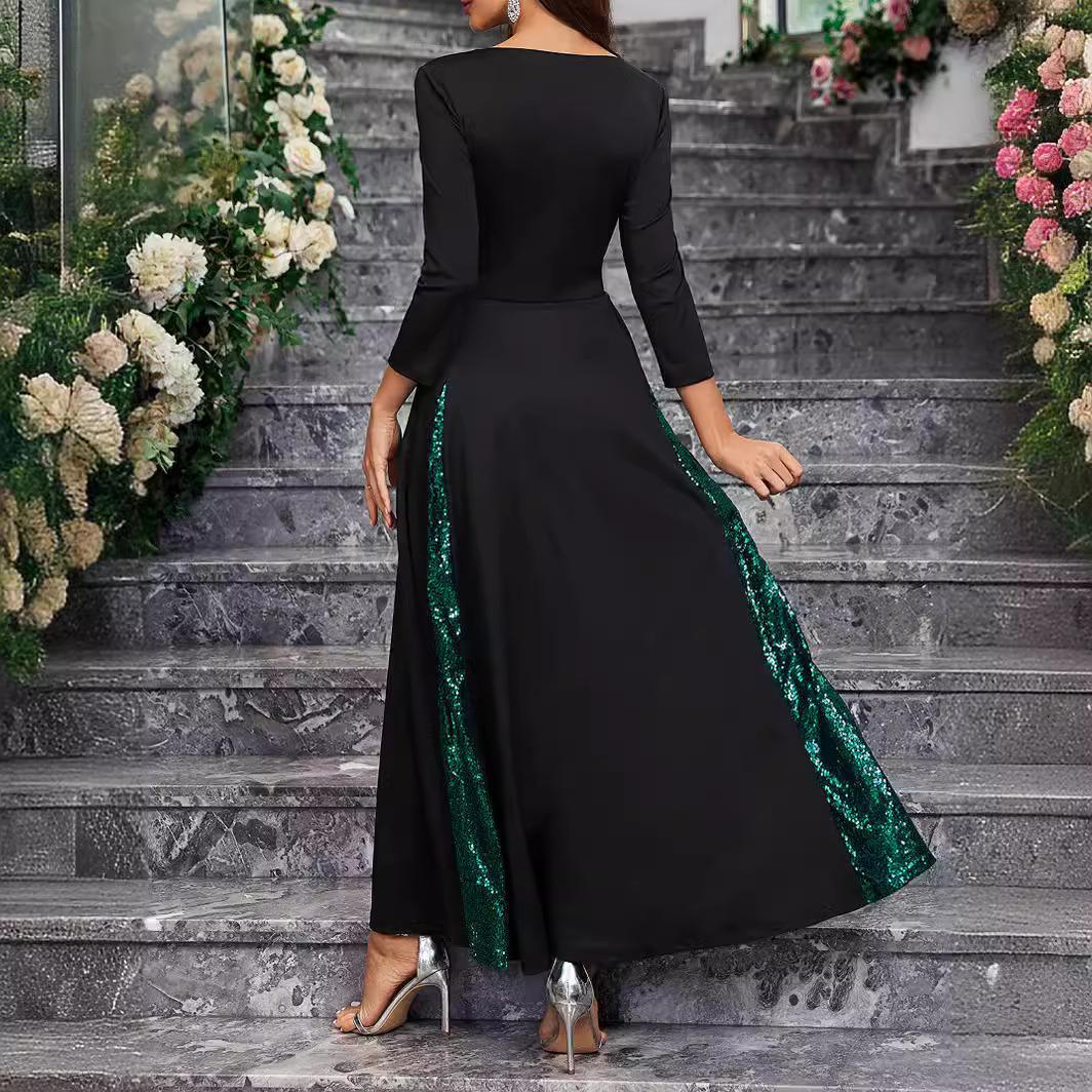 Womens new elegant sequin party cocktail party ball dress medium to long style