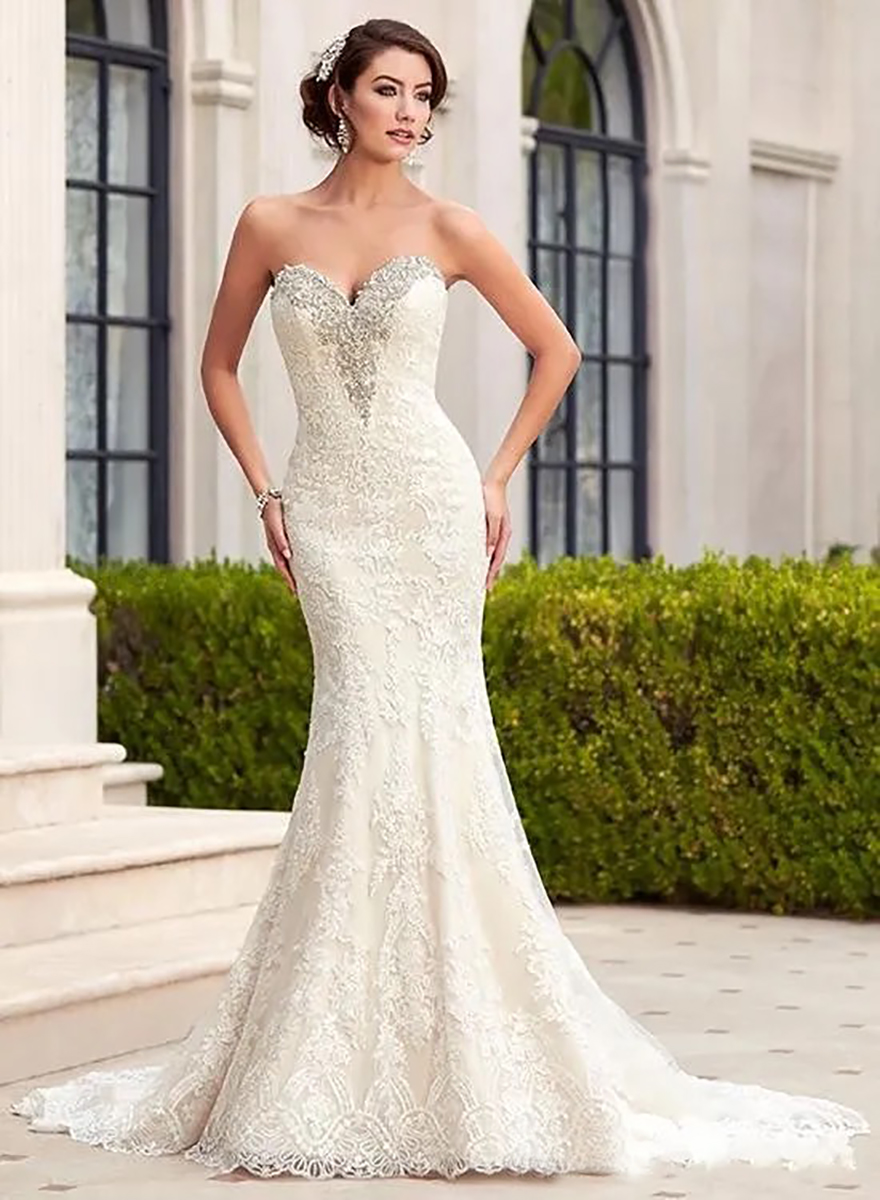 2025 Sexy Mermaid Backless Lace Wedding Dresses Sweetheart Beaded Crystal Chapel Train Vestidos De Noiva Beach Bridal Gowns