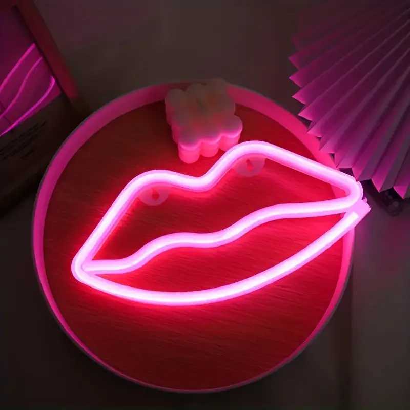 Lip LED Neon Sign USB/Battery Powered LED Light for Bedroom Room Decoration Gift Night Light Decoration Party Wedding Holiday W250526