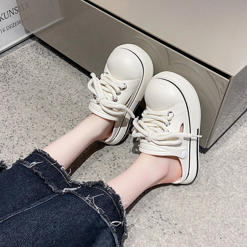 Summer Fashion Trend Lace Up Slippers Outdoor Baotou Beach Sandals EVA Flat Shoes Comfortable Breathable Clogs Soft Slippers 250526