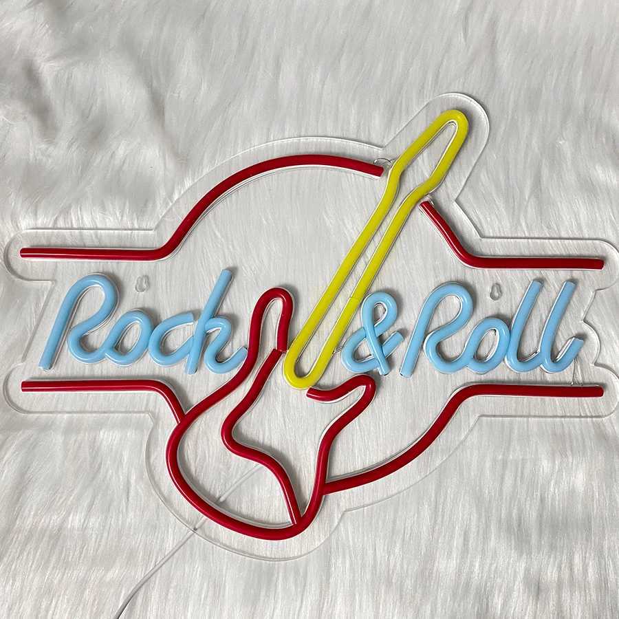 Rock Roll Music Neon Sign LED Guitar Icon USB Powered Used for Music Studio Live Music Recording Studio Background Decor. W250526