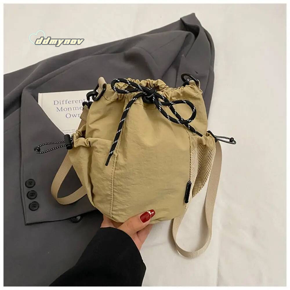 Cute Korean Style Drawstring Bucket Purse Handbag Nylon Shoulder Solid Color Mobile Phone Small Crossbody Bag Girls ddmynov