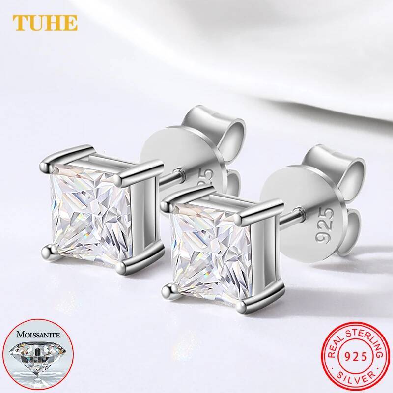 Princess Cut 1-2.4 Ct Moissanite Earrings for Women Men Sterling Sier Sparkling Dia Ear Studs Fine Party Jewelry Gifts