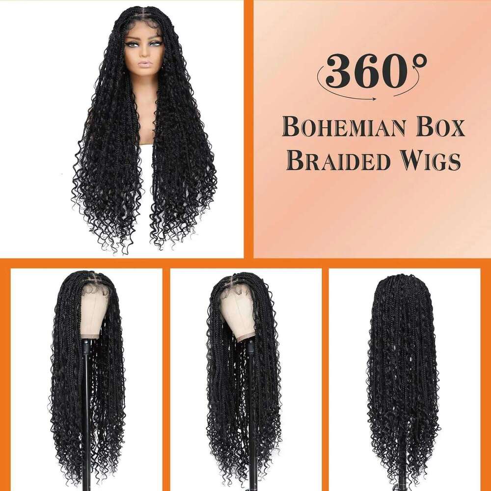 Synthetic Long Bohemian Boho Box Braid for Black Women Twisted Braids Full Lace Braided Wigs with Baby Hair
