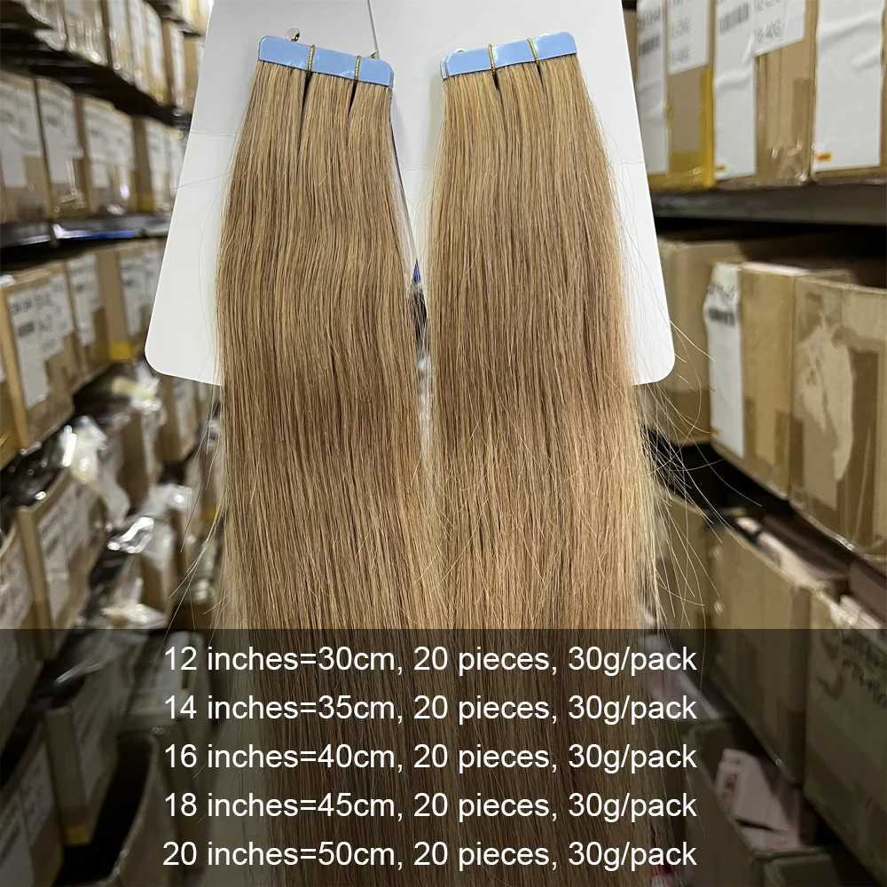 27# Tape in Hair Extensions Light Brown Color 100% Real Human Hair 20pcs 30g/pack Natural Straight Hair Extensions for Women S25526