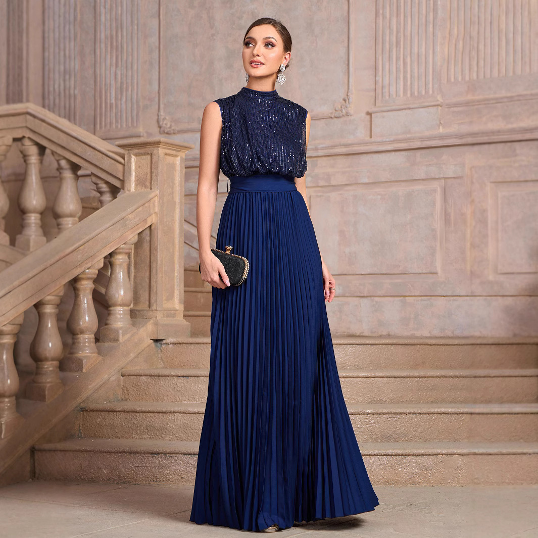 Spring and summer new womens clothing new sequins pleated banquet dresses parties weddings