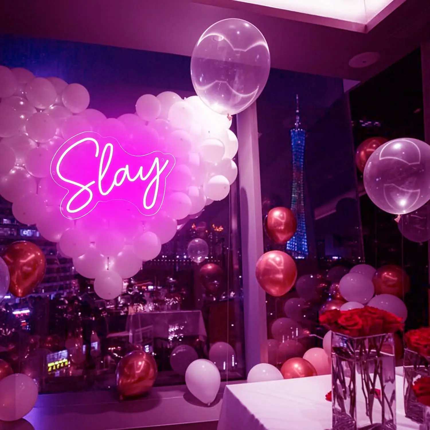 Slay Letter Pink LED Neon Glow Sign Novelty Night Light for Bedroom Room Bar Shop Clothing Store Art Decoration W250526