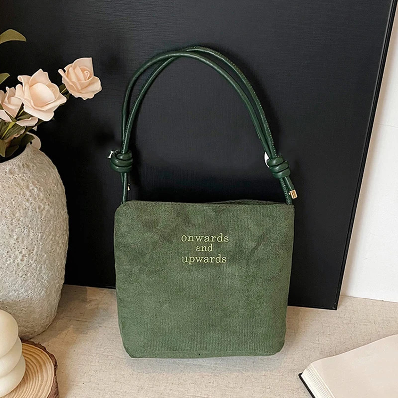 Large Capacity Womens Suede Handbag with Letter Pattern Magnetic Buckle Velvet PU Underarm Bag Retro Korean Style 250526