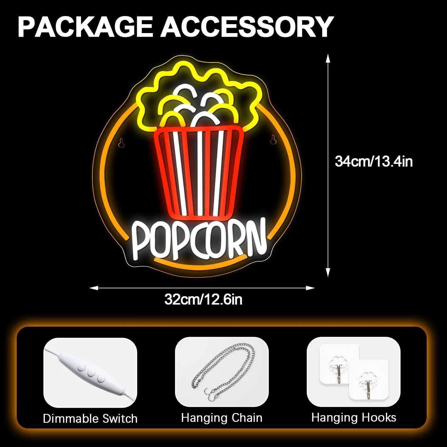 Popcorn Neon Sign for Wall Decor Neon Light Sign Popcorn Cinema LED Dimmable Neon Light for Movie Cinema Room Party Man Cave W250526