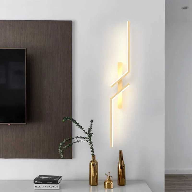 Gold Wall Lamp Minimalist Bedroom Modern Creative LED Bedside Wall Sconce LED Lights Living Room TV Sofa Background Wall LampXJ250526