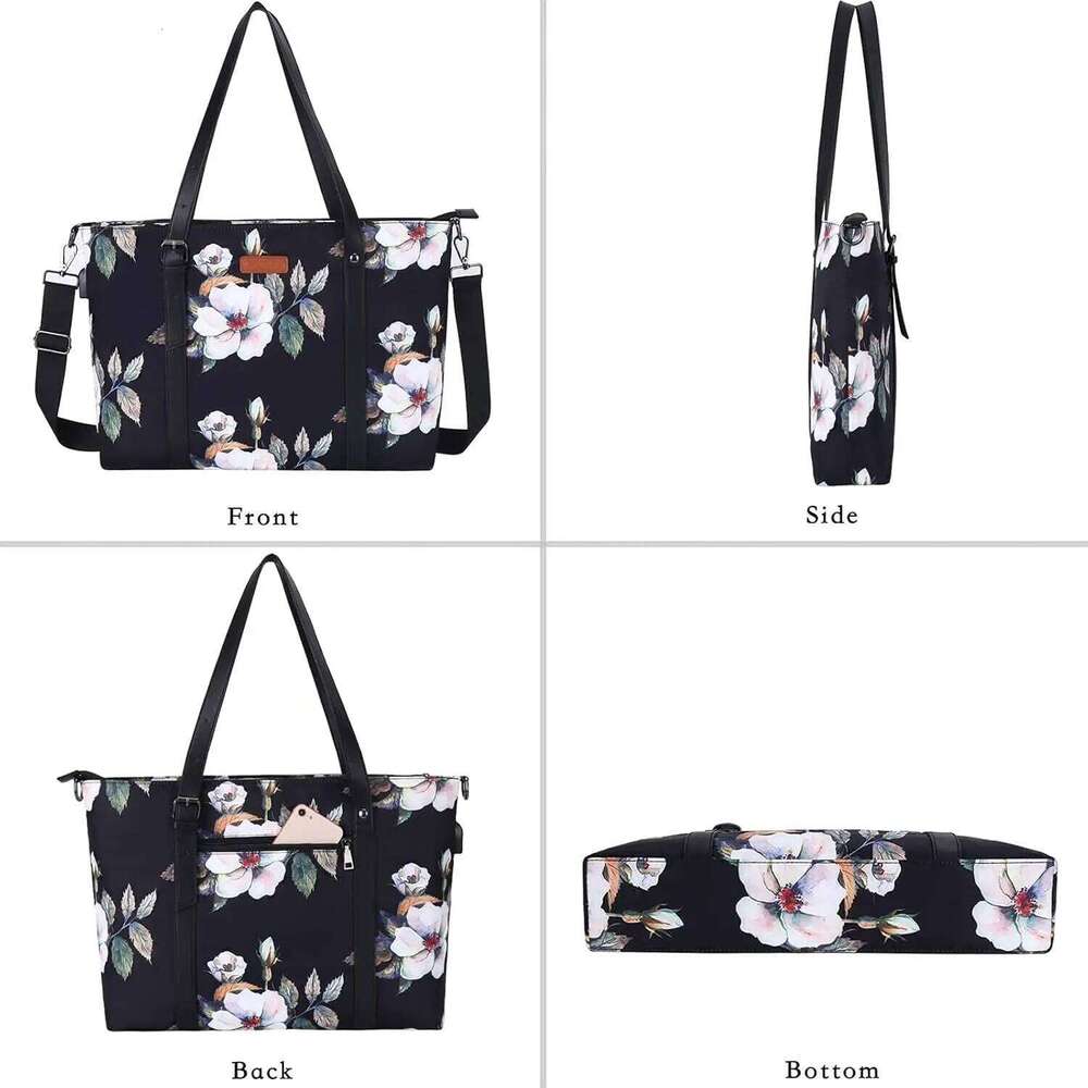 Women's Bags Designer MOSISO USB Port Tote (13-13.3 Inch) With Adjustable Top Handle, Hibiscus Polyester Work Travel Laptop Bag For Women