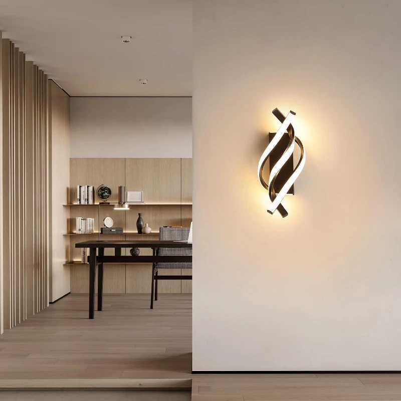 Curved Spiral Design LED Wall Lamp for Bedroom Bedside Corridor Living Room Staircase Corridor Lighting Fixture Home Decor LightXJ250526