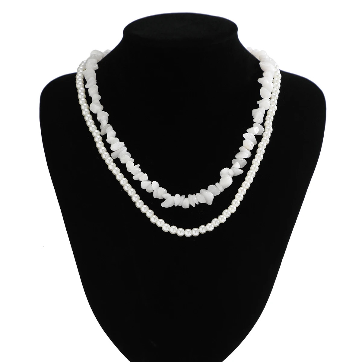 KunJoe 2pcs/set Pearl Beads Choker Necklace for Men Women Boho Geometric Irregular Stone Clavicle Chain Jewelry 250522