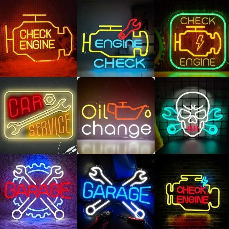 Check Engine Light Neon Signs for Wall Decor LED Garage Neon Lights Sign for Dad Gifts Man Cave Auto Repair Workshop Party Decor W250526
