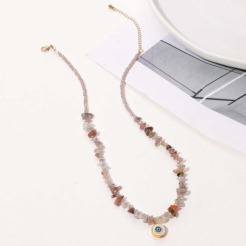 Korean version irregular pink natural stone fashionable and sweet long crystal necklace versatile