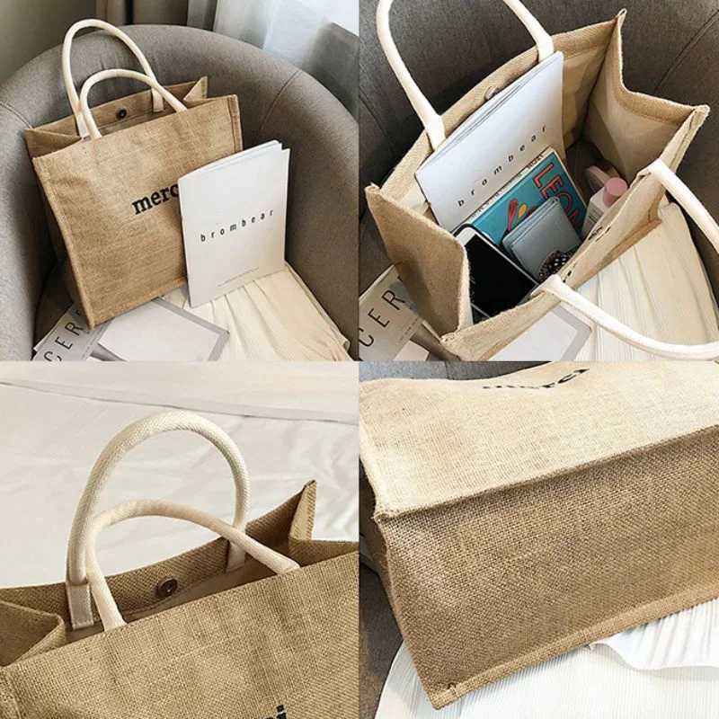 100pcs/lot Custom Printed Grocery Eco Friendly Waterproof Natural Laminated Burlap Sack Jute Beach Bag for Women Towel Wedding W250524
