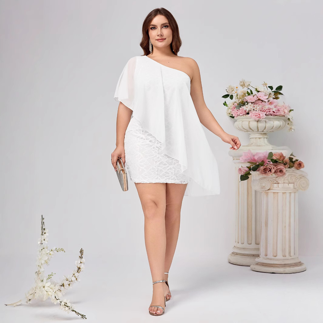 2025 Womens New Casual Fashion Style Solid Color Sexy Folded Sleeveless Slant Neck Single Shoulder Dress