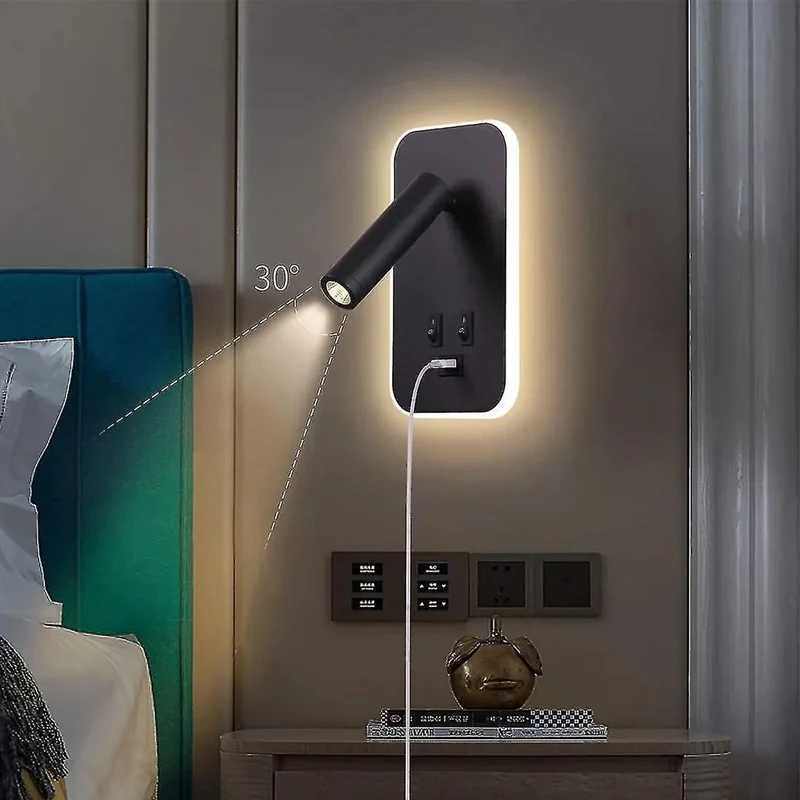 LED Minimalist USB Charging Wall Lamp with Dual Control Switch Lamp Head Can Rotate 330 For Indoor Bedside Corridor LightingXJ250526