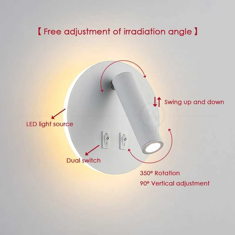 13W wall light backlight 350 degree rotation adjustable wall lamp hotel bedroom bedside study reading sconce lamp With switchXJ250526