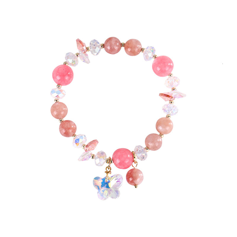 Transparent glass ball strawberry women's round bead jewelry, pink crystal bracelet, give girlfriend's birthday gift