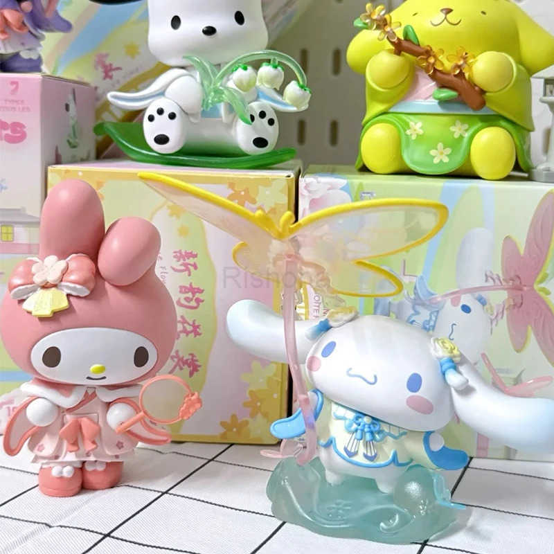Sanrio Miniso Blind Box New Rhyme Flower Clothes Mystery Bag Kuromi Pochacco Cinnamoroll Cute Melody Action Figure Surprise Gift X250526