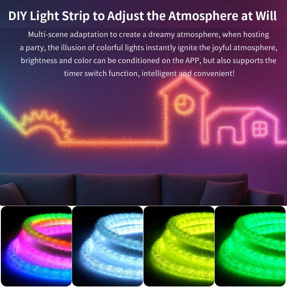 DC5V WS2812B WS2811 Round Plush Pattern 3M 100Led WS2812 Neon LED Strip 360 Degree Smart RGBIC Flexible Silicone Light Tape IP67 W250526