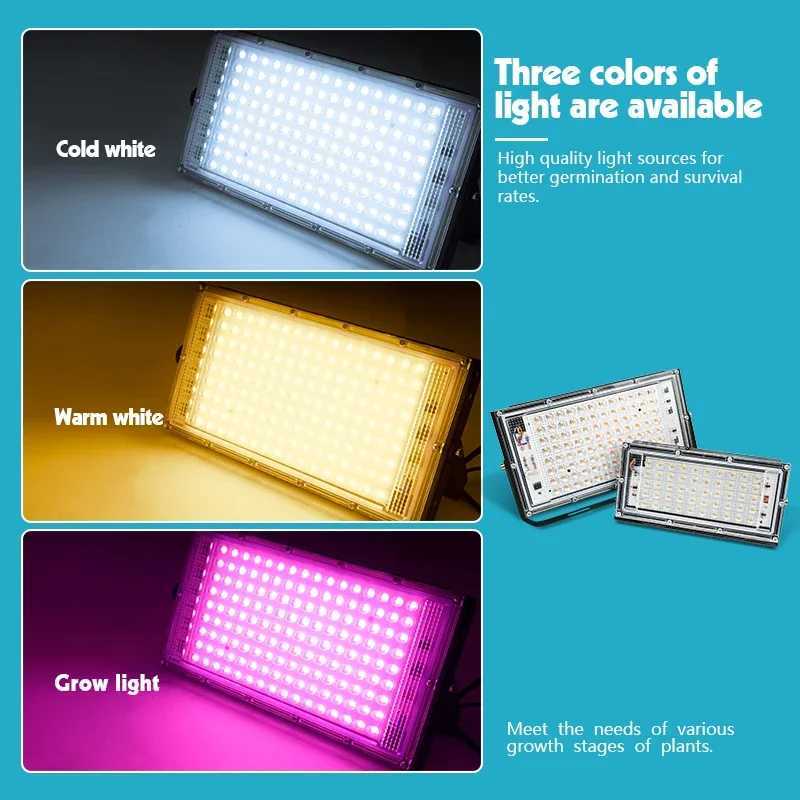 50W 100W LED Grow Light for Indoor Plants AC220V Full Spectrum Veg and Bloom Switch IP65 Waterproof Floodlight Plant Growing XJ250526