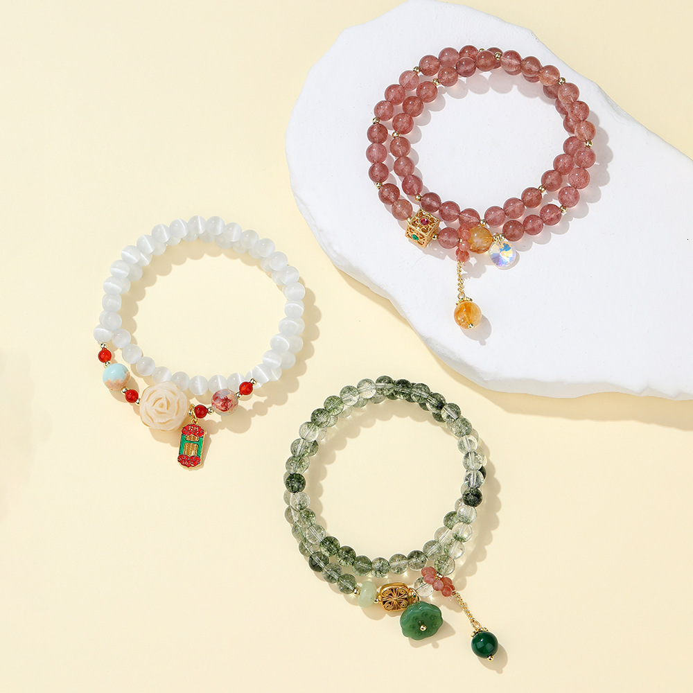 Jewelry layering strawberry crystal for couples and girlfriends, temple style new Chinese jewelry bracelet