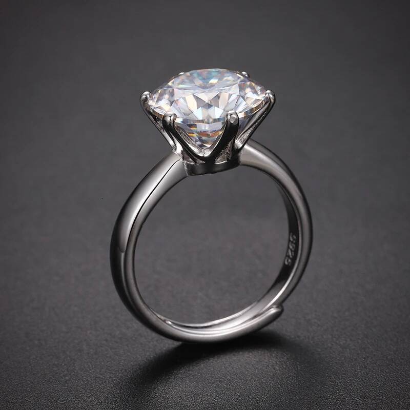 0.5-5ct Sterling Sier Classic Style Dia Jewelry Moissanite Wedding Party Anniversary Adjustable Size Ring