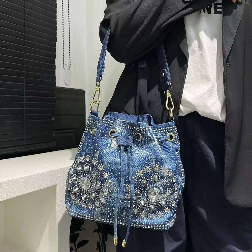 Women's Bags Designer Women's Fashion Elegant Shoulder Bag Large Capacity Drawstring Dia Denim Handbag